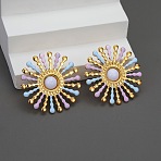 304 Stainless Steel Stud Earrings for Women, Flower, with Enamel & Resin, Golden, 37.5mm(EJEW-A164-05G)
