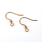 304 Stainless Steel Earring Hook Findings Ion Plating(IP), Ear Wire, with Horizontal Loop, Real 18K Gold Plated, 18x16x0.8mm, 20 Gauge, Hole: 2.5mm(STAS-M240-02G-01)