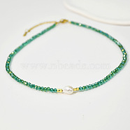 Natural Freshwater Pearl & Glass Beaded Necklaces for Women, Green(AC5368-2)