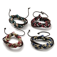 Adjustable PU Leather & Waxed Cords Braided Multi-strand Bracelets, Mixed Color, Inner Diameter: 2~3-1/8 inch(5.2~7.8cm)(BJEW-F468-03)