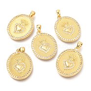 Brass Micro Pave Clear Cubic Zirconia Pendants, with Jump Rings, Flat Round with Radlish, Real 18K Gold Plated, 23x17.9x2.9mm(ZIRC-O036-33G)