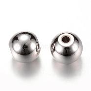 Brass Spacer Beads, Round, Platinum, 4x3.5mm, Hole: 1.5mm(KK-S753-4mm-P)