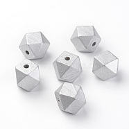 Spray Painted Natural Wooden Beads, Polygon, Silver, 12x12x12mm, Hole: 1.5mm(WOOD-S037-108A-12mm)