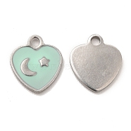 304 Stainless Steel Enamel Pendants, Heart with Moon & Star Charm, Stainless Steel Color, 11x10x1mm, Hole: 1.6mm(STAS-M308-12P-02)