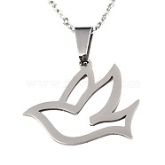 201 Stainless Steel Pendants Necklaces, with Cable Chains and Lobster Claw Clasps, Pigeon, Stainless Steel Color, 17.71 inch(45cm), 1.5mm(NJEW-S105-JN670-45-1)