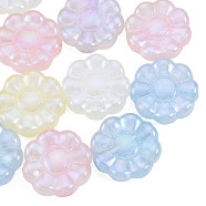 Rainbow Iridescent Plating Acrylic Beads, Glitter Beads, Flower, Mixed Color, 24x23x7mm, Hole: 3.5mm(OACR-N010-078)