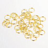 Iron Open Jump Rings, Nickel Free, Golden, 6x0.7mm, about 4.6mm inner diameter, about 1100pcs/100g(X-IFIN-A018-6mm-G-NF)