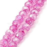 Spray Painted Imitation Jade Glass Beads Strands, AB Color Plated, Faceted, Round, Hot Pink, 4x3.5mm, Hole: 1mm, about 135pcs/strand, 18.90''(48cm)(GLAA-P058-01A-01)