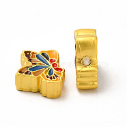 Rack Plating Alloy Beads, with Double-Sided Different Enamel, Colorful Butterfly, Matte Gold Color, 12x10x4mm, Hole: 1.6mm(ENAM-M048-31MG)