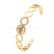Ion Plating(IP) 304 Stainless Steel Cuff Bangles, Hollow Tree of Life Open Bangles for Women, Golden, 1/4~1/2 inch(0.55~1.4cm), Inner Diameter: 2-3/4 inch(6.9cm)(BJEW-C047-03G)