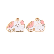 Light Gold Plated Alloy Enamel Pendants, Cadmium Free & Lead Free, Cat Charm, Pink, 13x16x1mm, Hole: 1.8mm(ENAM-Z017-13KCG-01)