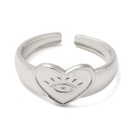 304 Stainless Steel Open Cuff Rings, Heart with Eye, Stainless Steel Color, US Size 7 1/4(17.5mm)(RJEW-K245-65P)