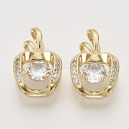 Brass Micro Pave Clear Cubic Zirconia Pendants, Nickel Free, Apple, Real 18K Gold Plated, 16x10.5x5mm, Hole: 2.5x4.5mm(ZIRC-T011-16G-NF)