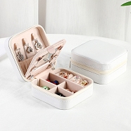Sqaure PU Leather Jewelry Box, with Mirror, Travel Portable Jewelry Case, Zipper Storage Boxes, for Necklaces, Rings, Earrings and Pendants, Ghost White, 10x10x5cm(PAAG-PW0012-07G)
