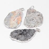 Imported Natural Agate Big Pendants, Natural Color, Nuggets, with Brass Findings, Silver Color Plated, 32~60x20~40x6~9mm, Hole: 5x8mm(G-G895-11S)