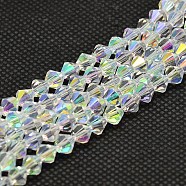 Imitate Austrian Crystal Electroplate Bicone Glass Bead Strands, AB Color Plated, Grade AA, Faceted, AB Color Plated, 6x6mm, Hole: 1mm, about 46~48pcs/strand, 10.5 inch(X-GLAA-F029-6x6mm-A01)