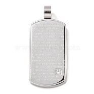304 Stainless Steel Pendants, with Clear Micro Pave Cubic Zirconia, Rectangle with Word, Stainless Steel Color, 36x16x6mm, Hole: 5mm(STAS-D179-09P)