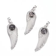Natural Netstone Pendants, with Platinum Tone Brass Findings, Wing, 47x16x7.5mm, Hole: 7x5mm(G-L512-P15)