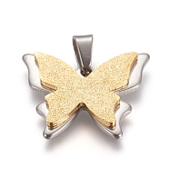 304 Stainless Steel Pendants, Textured, Butterfly, Golden & Stainless Steel Color, 19x23x3mm, Hole: 5x4mm(STAS-I131-13GP)