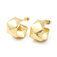 Brass Faceted Round Stud Earrings, Half Hoop Earrings for Women, Real 16K Gold Plated, 20x20mm(EJEW-K248-05G)