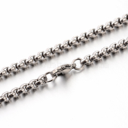 304 Stainless Steel Box Chain Necklaces, Stainless Steel Color, 23.6 inch(59.9cm), 3.5mm(STAS-M174-003)