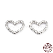 Rhodium Plated 925 Sterling Silver Spring Gate Rings, Heart, Platinum, 12x16x2mm, Inner Diameter: 9x12mm(STER-K173-17P)