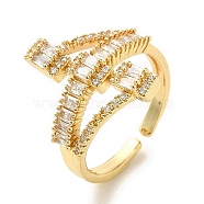 Brass Micro Pave Cubic Zirconia Rings for Women, Long-Lasting Plated, Golden, Adjustable(RJEW-E295-01G)