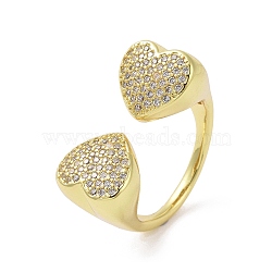 Brass Micro Pave Clear Cubic Zirconia Open Cuff Ring for Women, Golden, Inner Diameter: 18.6mm(RJEW-M165-03B-G)
