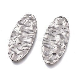 304 Stainless Steel Pendants, Textured, Oval, Stainless Steel Color, 38x16x2mm, Hole: 1.5mm(STAS-F263-07P)
