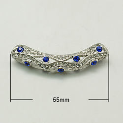 Alloy Rhinestone Tube Beads, Grade A, Platinum Metal Color, Sapphire, 55x10x8mm, Hole: 5mm(X-RB-C1389-5P)