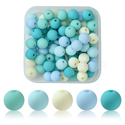 70Pcs Rubberized Style Acrylic Beads, Round, Dark Turquoise, 8x7.5mm, Hole: 1.6mm(MACR-FS0001-71A)