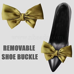 Detachable Ribbon Satin Bowknot Shoe Decoration, with Iron Buckle Clip, Dark Khaki, 90~95x125~130x19.5mm(AJEW-WH0502-33G)