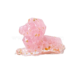 Gold Foil Resin Lion Display Decoration, with Natural Rose Quartz Chips inside Statues for Home Office Decorations, 80x50mm(PW-WG72263-04)