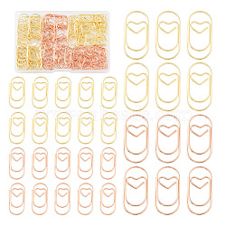 200Pcs 4 Style Carbon Steel Paper Clips, Bookmark Marking Clips, Oval with Heart, Golden & Rose Gold, 20~30x9~14.5x1mm(FIND-TA0002-17)