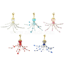 Octopus Glass Beaded Pendant Decorations, with 304 Stainless Steel Lobster Claw Clasps, Mixed Color, 64~65mm(HJEW-MZ00030)