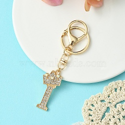 Golden Alloy Rhinestone Keychain, with Alloy Clasp and Iron Rings, Letter I, 10cm, Pendant: 44mm(KEYC-YW00105-09)