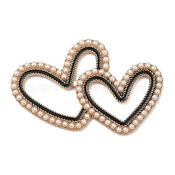 Alloy Big Pendants, with Plastic Imitation Pearl, Double Heart, Light Gold, 38x54x3mm, Hole: 22.5x27mm and 19x18mm(ALRI-F074-02KCG)