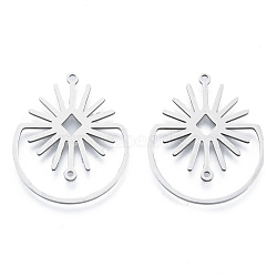 201 Stainless Steel Pendants, Flower Charm, Stainless Steel Color, 31.5x26x1mm, Hole: 1.5mm(STAS-N090-LA952-1)