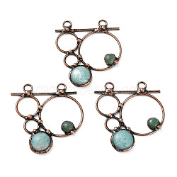 Natural Amazonite & Green Aventurine Big Pendants, Red Copper Tone Brass Ring Charms, 65.5x62x7mm, Hole: 5.5mm(G-A227-02R)