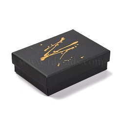 Hot Stamping Cardboard Jewelry Packaging Boxes, with Sponge Inside, for Rings, Small Watches, Necklaces, Earrings, Bracelet, Rectangle, Black, 9.2x7x2.7cm(CON-B007-01E)