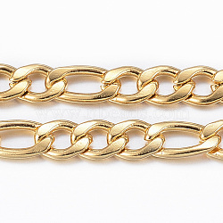 3.28 Feet Ion Plating(IP) 304 Stainless Steel Figaro Chains, Unwelded, Real 18K Gold Plated, 5.5~8x4x0.8mm(X-CHS-H009-32G)
