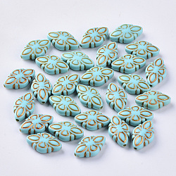 Plating Acrylic Beads, Golden Metal Enlaced, Rhombus, Dark Turquoise, 16x9.5x4.5mm, Hole: 1mm(X-OACR-S029-111)