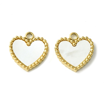 Ion Plating(IP) 304 Stainless Steel Pave Shell Heart Charms, Real 14K Gold Plated, 12.5x12x2.5mm, Hole: 1.6mm