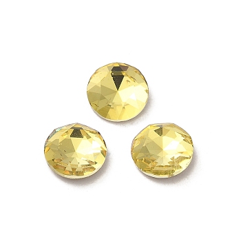 Glass Rhinestone Cabochons, Point Back & Back Plated, Faceted, Flat Round, Citrine, 8x3mm