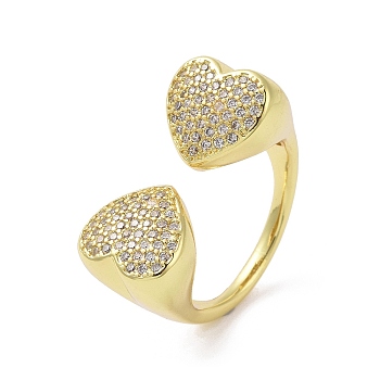 Brass Micro Pave Clear Cubic Zirconia Open Cuff Ring for Women, Golden, Inner Diameter: 18.6mm
