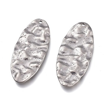 304 Stainless Steel Pendants, Textured, Oval, Stainless Steel Color, 38x16x2mm, Hole: 1.5mm
