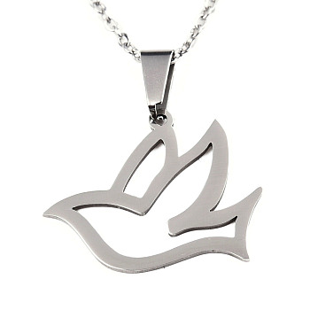 201 Stainless Steel Pendants Necklaces, with Cable Chains and Lobster Claw Clasps, Pigeon, Stainless Steel Color, 17.71 inch(45cm), 1.5mm