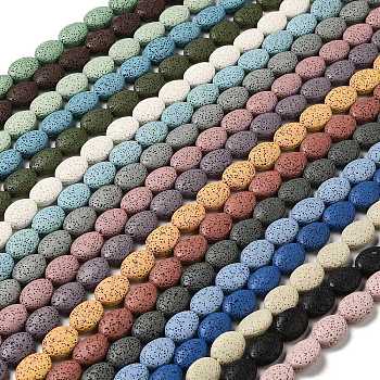 Natural Lava Rock Beads Strands, Dyed, Flat Oval, Mixed Color, 18~18.5x14x7mm, Hole: 1.2mm, about 21pcs/strand, 15.16''(38.5~39cm)
