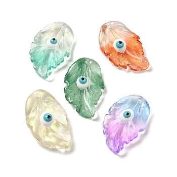 Transparent Glass with Enamel Pendants, Leaf with Evil Eye Charms, Mixed Color, 28x17x5.5~6mm, Hole: 1.2~1.4mm