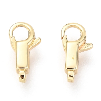 Brass Lobster Claw Clasps, Rectangle, Real 18K Gold Plated, 11x5x3mm, Hole: 0.9mm, Inner Diameter: 3x3mm